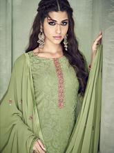 Stylee Lifestyle Green Georgette Embroidered Dress Material (2191)