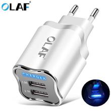 OLAF Universal 2 Ports USB Charger LED Light Power Adapter Fast Charging Mobile Phone Charger For Samsung Xiaomi EU/US Chargers