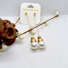 Golden/White Long Faux Moti Drop Earrings