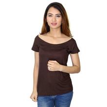 Brown Boat Neck T-Shirt For Women (WTP4698)