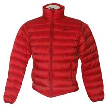 Red Solid Zippered Unisex Down Jacket