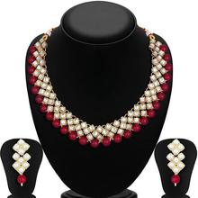 Sukkhi Kundan Modish Gold Plated Red Choker Necklace Set for