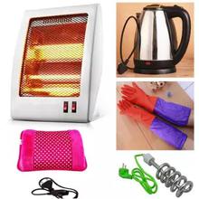 5 In 1 Winter Combo Of Room Heater, Water Kettle, Water Heating Rod, Dish Washing Gloves And Hot Bag