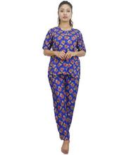 Royal Blue Cotton Printed Pajama Set For Women