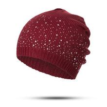 Evrfelan winter autumn beanie hats women soft knitting skullies beanies hat female fashion rhinestone cotton hat cap