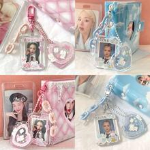 Masala Beads Cute Mini Kawaii Transparent Photo Card Holder With Strap For Women's