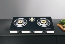 Homeglory Toughened Glass Gas Stove 3 removable Brass Burner Tops HG-GS303