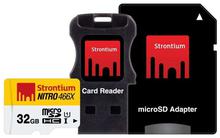 Strontium  Nitro 32GB MicroSDHC UHS-I Memory Card with Adapter and Card Reader Up to 70MB/s