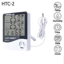 HTC-2 Digital LCD Thermometer Hygrometer And Time  - Electronic Temperature Humidity Meter - Weather Station both Indoor Outdoor.