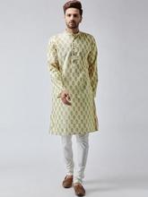 SOJANYA Men Lime Green & Off-White Printed Kurta with Churidar