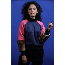 Navy/Pink Dual Tone High Neck Sweatshirt With Fur For Women