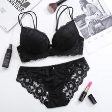 DERUILADY Lace Floral Lingerie Set Push Up Bra Women Comfort