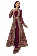 Stylee Lifestyle Maroon Georgette Embroidered Dress Material   (1926)