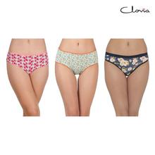 Clovia Combo Of Printed Panties For Women - Red/Blue/Navy Blue