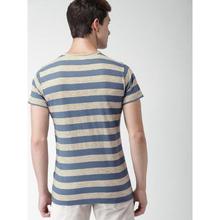 Mast & Harbour Men Blue & Beige Striped Round Neck T-shirt