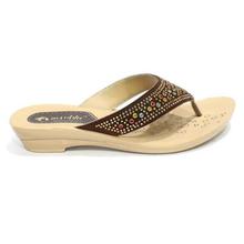 aeroblu Brown Stoned V-Strap Sandals For Women - GR02