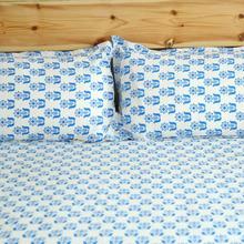 Blue Pot Printed Double Bed Cotton Bedsheet