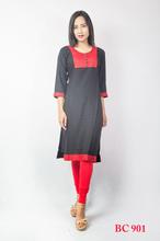 Black red Patch work Slub rayon Kurti with Cotton leggings set -BC 901