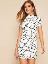 SHEIN Mock-neck Geo Bodycon Dress