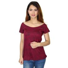 Maroon Boat Neck T-Shirt For Women (WTP4699)