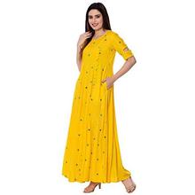 Arayna Women's Long Embroidered Rayon Kurti, Yellow