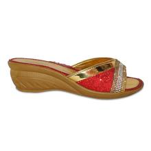 Red Heeled Slides With Golden/Silver Dimaonds For Women