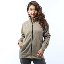 Light Grey Front Zippered Cotton Fleece Jacket for women-WJK4019