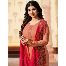Stylee Lifestyle Peach Georgette Embroidered Dress Material -