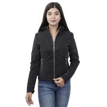 Solid Faux Leather Jacket For Women