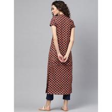 Women Printed Pure Cotton Straight Kurta  (Red)