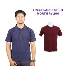 Navy Blue Polo T-shirt with Free Maroon Plain T-shirt