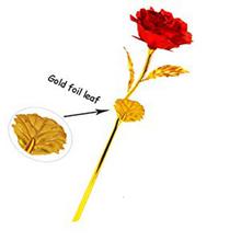 Gold Foil Trim Red Artificial Golden Rose Flower