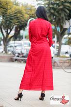 Red Kurti With Golden V Piping