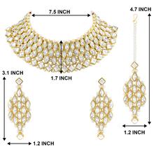 Aheli Ethnic Fashion White Gold Plated Crystal Style Choker Necklace Earring & Maangtikka Jewellery Set