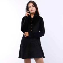 Black Velvet Button Designed Dress For Women-WDR5216