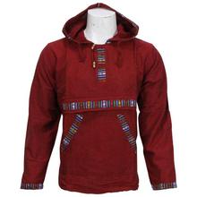 Maroon Hooded Bhutani Shirt For Men