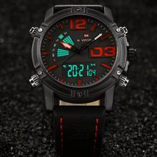 NAVIFORCE  Nf9095 Men Black Watch Sport Led Leather Military Waterproof Dual Time Function Analog Digital Watch