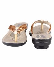 Shikhar Women's Brown Embroidered Strap Toe Slip Sandal