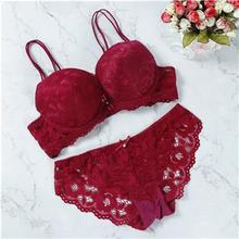 2018 brand new sexy lace bra set solid flower three quarters