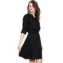 Amayra Women's Rayon A-Line Dress(Black)