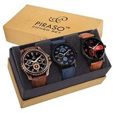 Piraso Analogue Black Dial Men's Combo Of 3 Watches