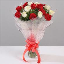 10 Red Carnation And 10 White Roses In A Cellophane Packing-F&P Bouquet 43