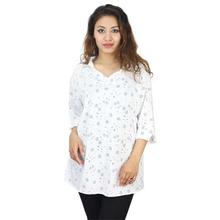 White Floral Quarter Sleeved Plus Size Top For Women