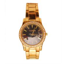 Camus Stone Studded Round Black Dial Watch For Women