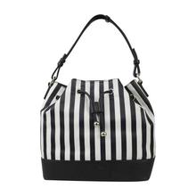 Black/White Striped Bucket Handbag For Women