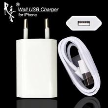 AC Wall USB Charger EU Plug White Color For Apple iPhone 5 5S 5C 6 6S 7 For iPhone 8 Pin USB Charging Cable + Charger Adapter