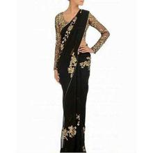 Black/Golden Embellished Designer Saree With Blouse For Women