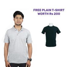 Grey Polo T-shirt with Free Green Plain T-shirt