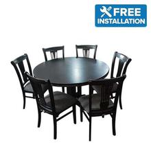Sunrise Furniture 6-Seater Seesau Wood Round Dining Table - Black