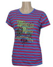 Pink/Blue Striped Cotton T-Shirt For Women